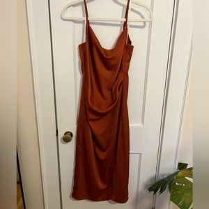 Lulu’s Hollywood Woman Bronze Satin Midi Dress